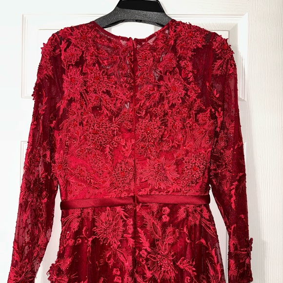 Mac Duggal Long Sleeve Floral Mesh Gown - Picture 6 of 9